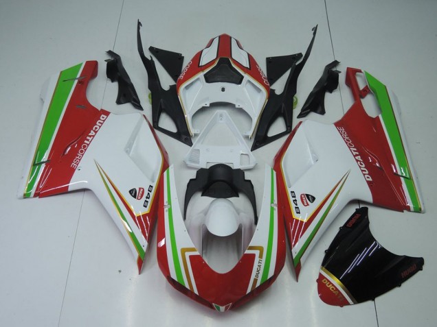 Carene Moto Ducati 848 1098 1198 2007-2014 - Rosso Bianco & Verde Carene Moto Ducati 848 1098 1198 2007-2014 - Rosso Bianco & Verde