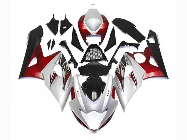 Carene Moto GSXR 1000 K5 2005-2006 - Argento Rosso Nero Carene Moto GSXR 1000 K5 2005-2006 - Argento Rosso Nero